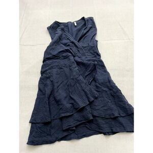Beachsissi Midnight Blue V Neck Tie Waist Solid Mini Dress Size Large